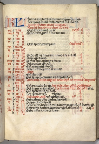 Missale: Fol. 6r: July Calendar Page, 1469. Bartolommeo Caporali (Italian, c. 1420-1503), assisted