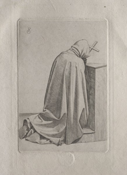 A Praying Monk, 1826. Johann Friedrich Overbeck (German, 1789-1869), Carl Schulze. Etching; sheet: