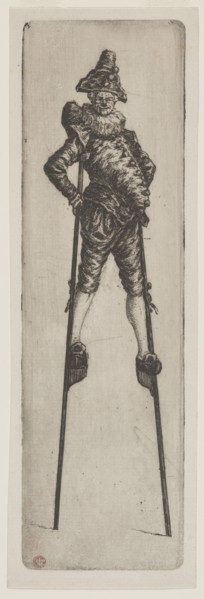 Punchinello on Stilts, c. 1888. Henri Charles Guérard (French, 1846-1897). Etching; sheet: 27.5 x 8