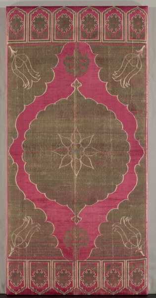 Brocaded Silk Cushion Cover & Iranian Striped Silk Surround, early 1600s. Turkey, Bursa or
