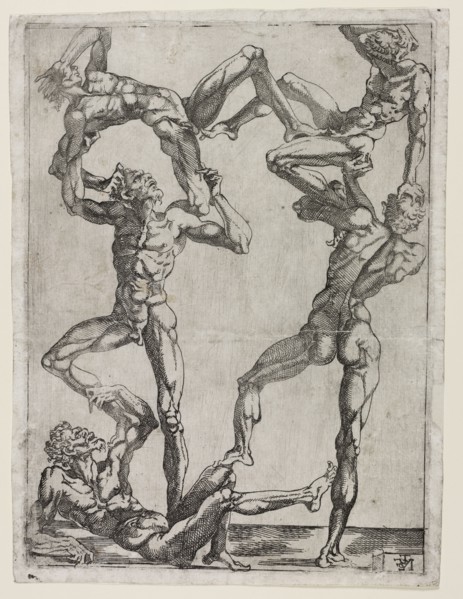 Pyramid of Five Men, c. 1543. Juste de Juste (French, 1505-1559). Etching; sheet: 29 x 21.7 cm (11