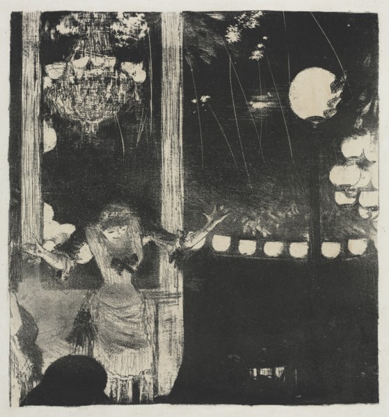 Mlle Bécat at the Café des Ambassadeurs, 1877-1878. Edgar Degas (French, 1834-1917). Lithograph;