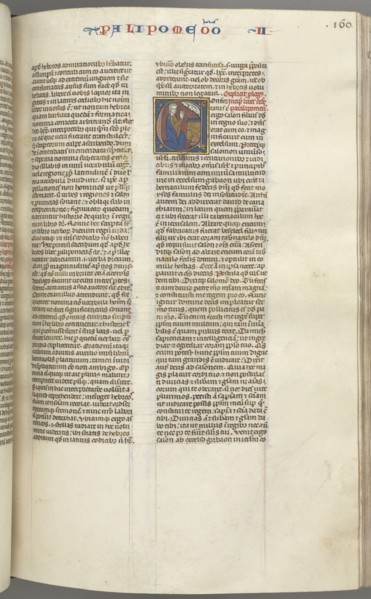 Fol. 160r, Chronicles II, historiated initial C, Solomon kneeling before an altar praying, a bust