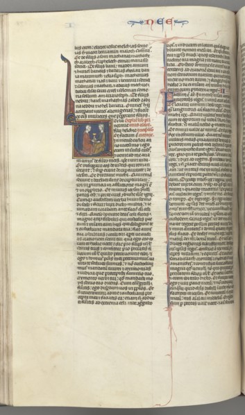 Fol. 178v, Nehemiah, historiated initial V, Nehemiah presenting the golden cup to Artaxerxes, c.