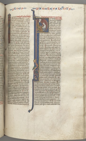 Fol. 238r, Proverbs, historiated initial P, Solomon instructing Rehoboam, c. 1275-1300. Southern