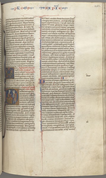 Fol. 251 r, Wisdom, historiated initial D, Solomon instructing a soldier, c. 1275-1300. Southern