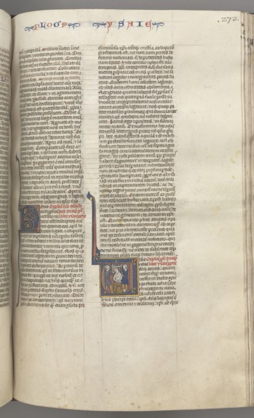 Fol. 273r, Isaiah, historiated initial V, the martyrdom of Isaiah, c. 1275-1300. Southern France,
