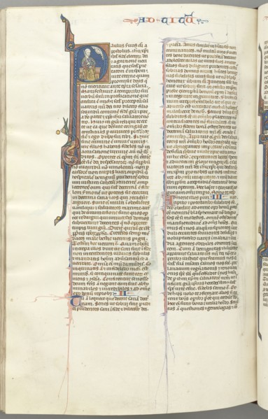 Fol. 458v, Titus, historiated initial P, Paul seated with a sword, c. 1275-1300. Southern France,