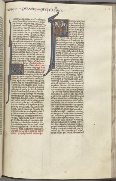 74. Fol. 463r, Acts, historiated initial P, the Ascension, c. 1275-1300. Southern France, Toulouse