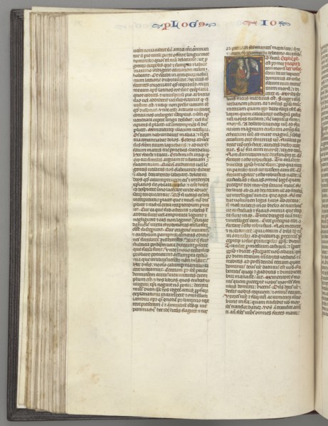 Fol. 76v, Joshua, historiated initial E, Joshua with a scroll kneeling before God, c. 1275-1300.