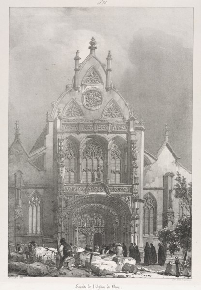 Picturesque and Romantic Trips in Old France, Franche-Compté: Front of the Church at Brou, 1825.