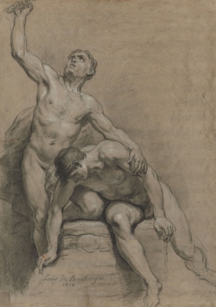 Two Male Nudes, 1710. Louis de Boullogne (French, 1654-1733). Black chalk, heightened with white