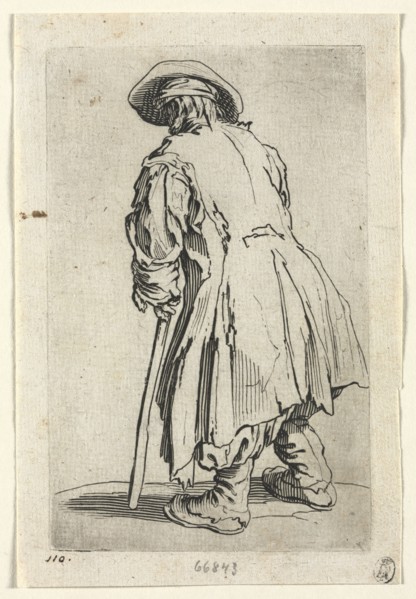 The Beggars: Old Beggar on One Single Crutch, c. 1623. Jacques Callot (French, 1592-1635). Etching;