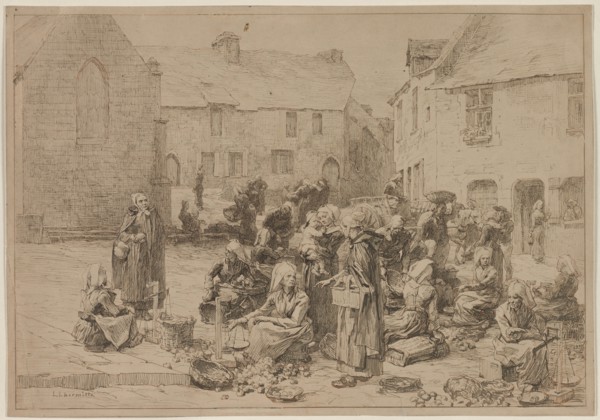 The Apple Market at Landerneau, 1878. Léon Augustin Lhermitte (French, 1844-1925). Pen and brown