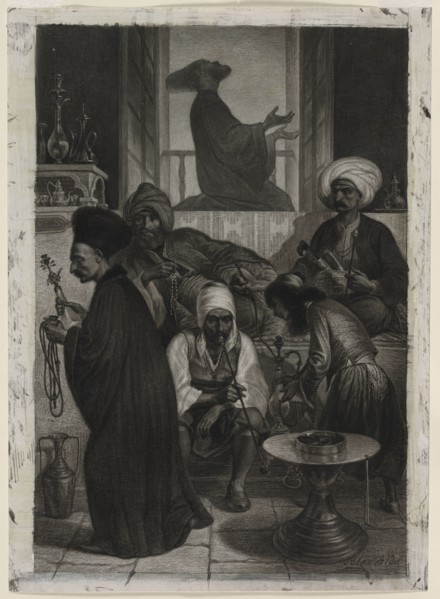 Café in Constantinople, 1847. Alexandre Bida (French, 1823-1895). Brush and black and gray ink,