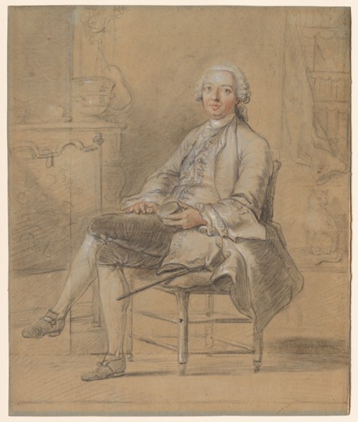 Seated Man Holding a Snuff Box, c. 1750-1760. Attributed to Louis Aubert (French). Black and red