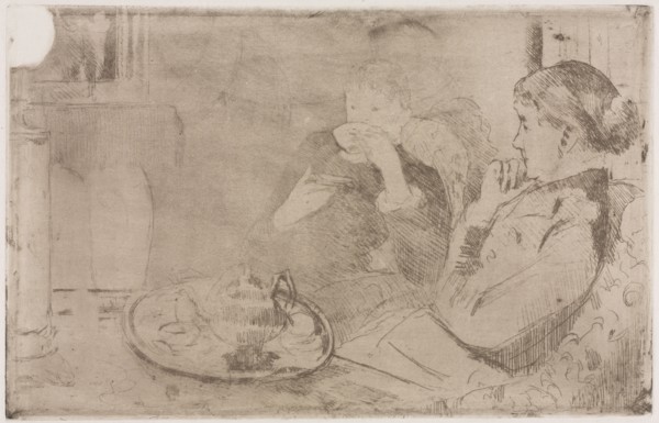 Lydia and her Mother at Tea, c. 1880. Mary Cassatt (American, 1844-1926). Softground etching and