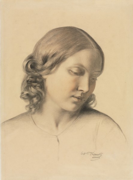 Portrait of a Young Woman, c. 1854-1858. Octave Tassaert (French, 1800-1874). Black chalk with