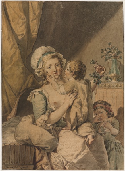 Mother with Two Children, 1788. Henri Chevaux (French, 1723-1789). Watercolor with black ink