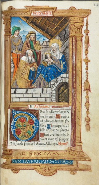 Printed Book of Hours (Use of Rome): fol. 38r, Adoration of the Magi, 1510. Guillaume Le Rouge