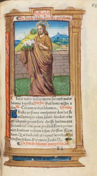 Printed Book of Hours (Use of Rome):  fol. 98r, St. John the Baptist, 1510. Guillaume Le Rouge
