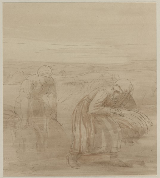 Les Glaneuses, 1800s. Alphonse Legros (French, 1837-1911). Sepia ink and wash on off-white paper,