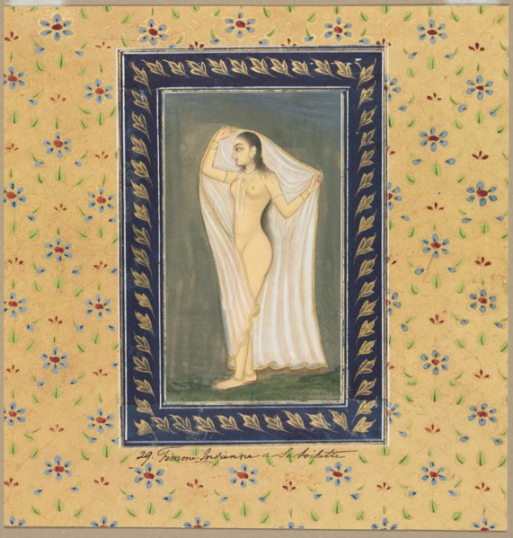 Lady after a Bath, 1700s. India, Mughal, 18th century. image: 12.6 x 7.1 cm (4 15/16 x 2 13/16 in.)