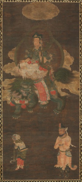 Shakyamuni Triad: Buddha Attended by Manjushri and Samantabhadra (Bodhisattva with Lion), late