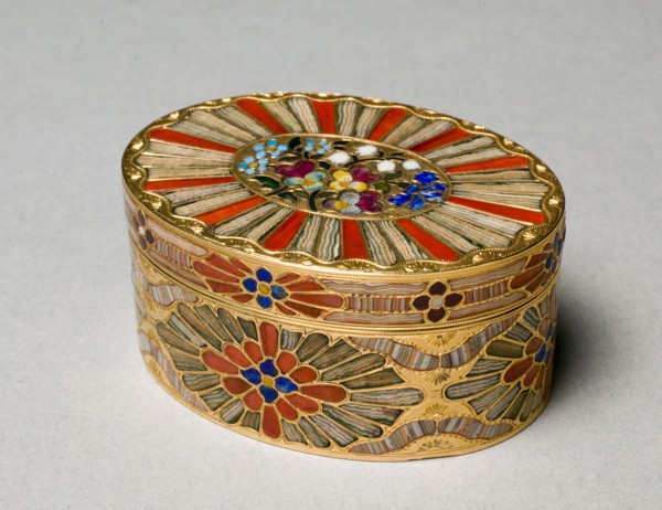 Snuff Box, c. 1780-1790. Johann Christian Neuber (German, 1736-1808). Gold, multi-colored