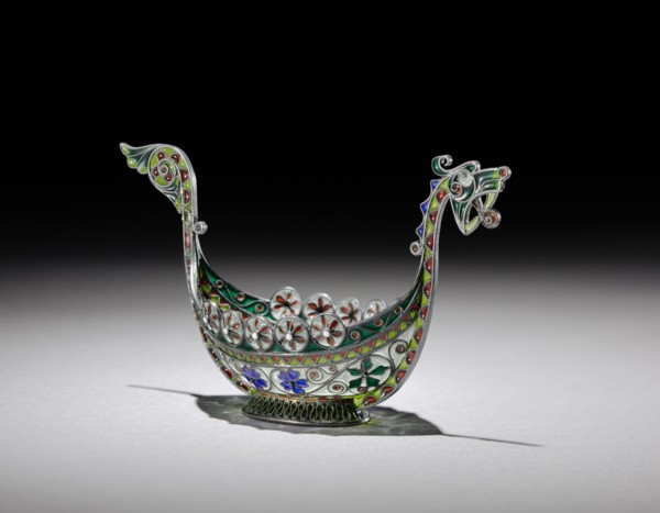 Salt Cellar, c.1890-1900. Marius Hammer (Norwegian, 1847-1927). Gilt silver, enamel; overall: 6 x