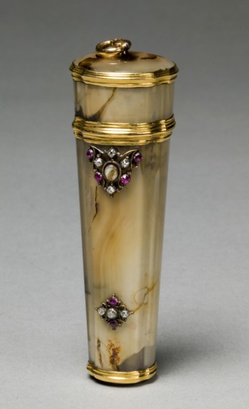 Case with Grooming Implements (Etui), c. 1745-60. England, mid 18th century. Gold mounted agate,