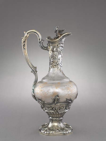 Ewer , c. 1850-1870. France, 19th century. Glass with silver gilt mounts; overall: 32 x 51 x 15.5