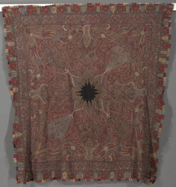 Squre Pieced Shawl with Vase Corners, 1867-1875. India, Kashmir, 19th century. 2/2 twill tapestry