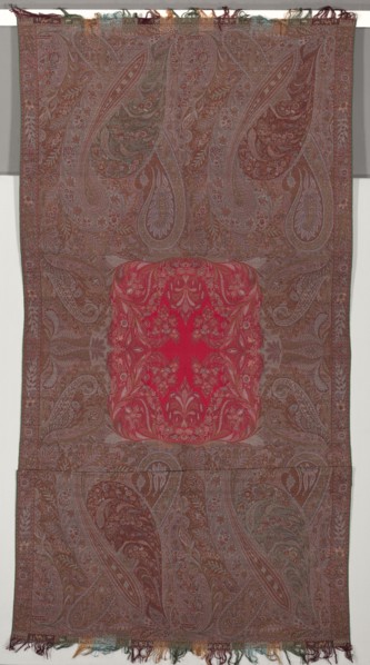 Long Shawl in a Vegetal Style with Coral Center, 1848-1852. Austria, England, France, or Scotland,