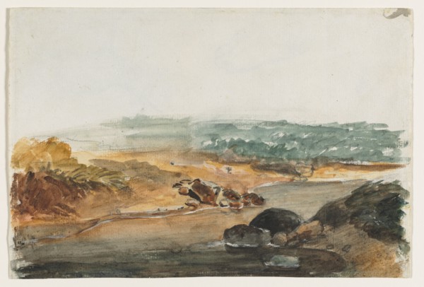 Landscape (recto); Studies of Animals (verso). Antoine-Louis Barye (French, 1796-1875). Watercolor