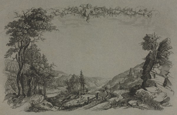 Six Views of Heidelberg Castle: Cover, Hunting Scene , 1820. Ernst Fries (German, 1801-1833).