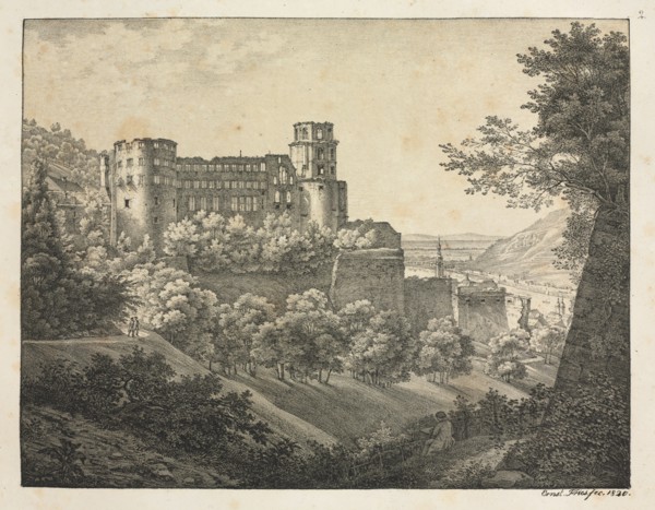Six Views of Heidelberg Castle: Towards Northeast, 1820. Ernst Fries (German, 1801-1833), Mohr &