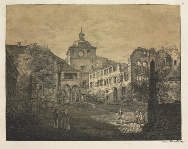 Six Views of Heidelberg Castle: Castle Terrace, 1820. Ernst Fries (German, 1801-1833), Mohr &