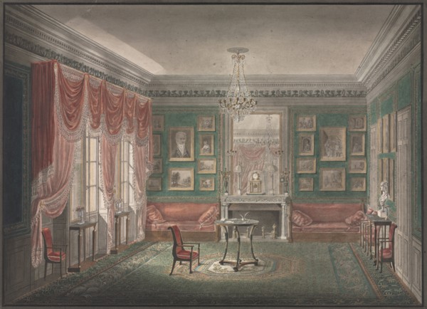 Interior View, c. 1805-1810. Anonymous. Watercolor and pen and black ink heightened with white,
