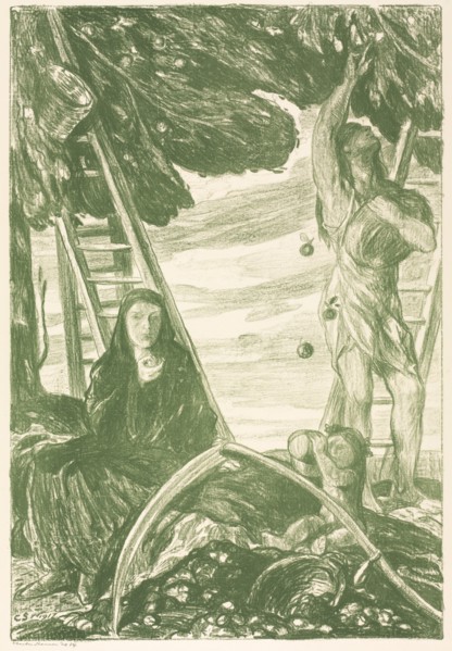 Autumn, 1917. Charles Hasslewood Shannon (British, 1863-1937). Lithograph in green; sheet: 63 x 47
