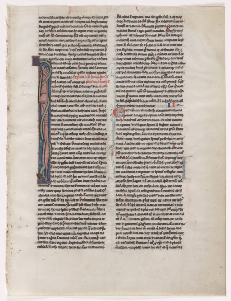 Initial I: Entwined Beast and Serpent: Leaf from a Bible (2 of 2 Excised Leaves), c. 1225-1250.