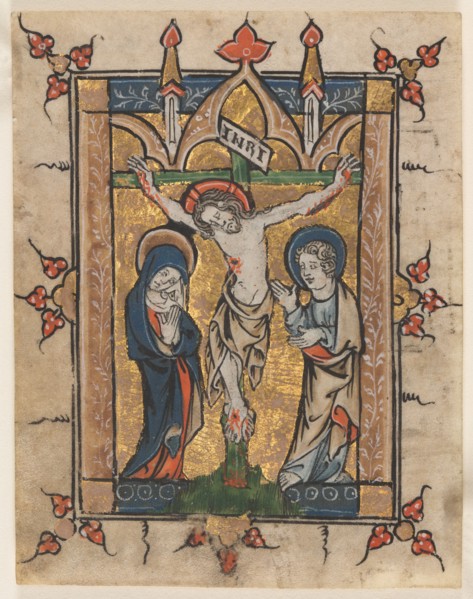 Leaf from a Psalter: The Crucifixion, c. 1300-1330. Flanders, Liège, 14th century. Ink, tempera and