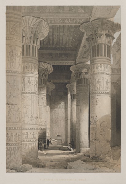 Egypt and Nubia, Volume I: View Under the Grand Portico of the Temple, Philae, 1846. Louis Haghe
