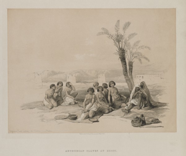 Egypt and Nubia, Volume I: Abyssinian Slaves Resting at Korti-Nubia, 1847. Louis Haghe (British,