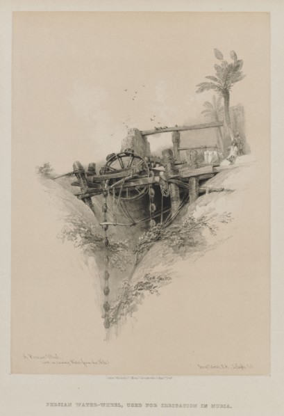 Egypt and Nubia, Volume II: A Persian Wheel, Used in Raising Water from the Nile, 1847. Louis Haghe