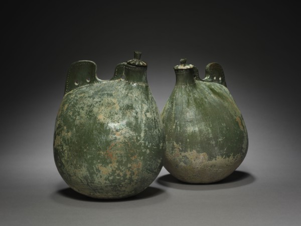Pair of Leather Bag-Shaped Flasks with Covers, 916-1125. Northeast China, Liao dynasty (916-1125).