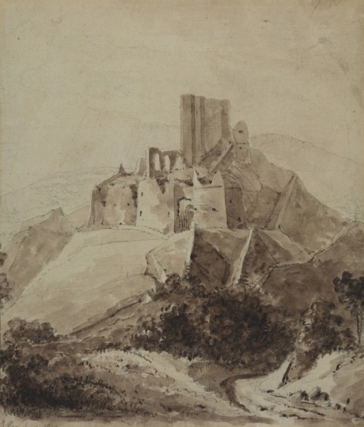 Ruins of Chateau d'Arque, 1819. Isidore Justin Taylor (French, 1789-1879). Pen and brown ink, brush