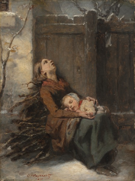 Destitute Dead Mother holding her sleeping Child in Winter, c. 1850. Octave Tassaert (French,