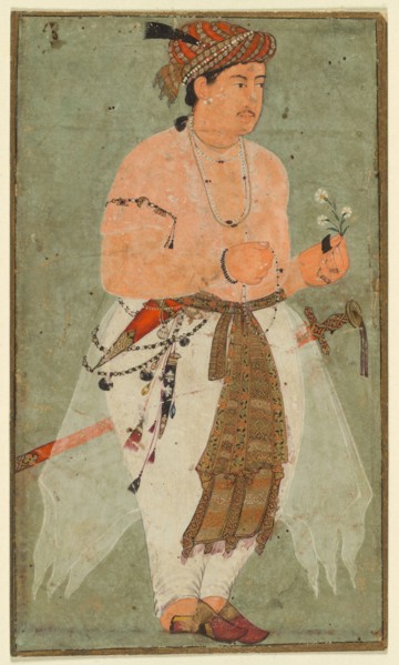 A Mughal Prince, Perhaps Danyal, Holding a Sprig of Flowers, c. 1580-1590. India, Mughal, 16th