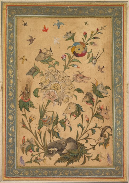 A floral fantasy of animals and birds (Waq-waq), early 1600s. India, Mughal. Opaque watercolor and